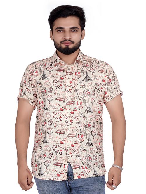 beige printed casual shirt - 17997865 - Very Small Image - 1