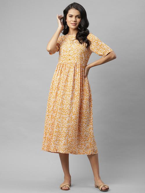 floral print flared ethnic dress with face mask - 17998001 - Very Small Image - 1