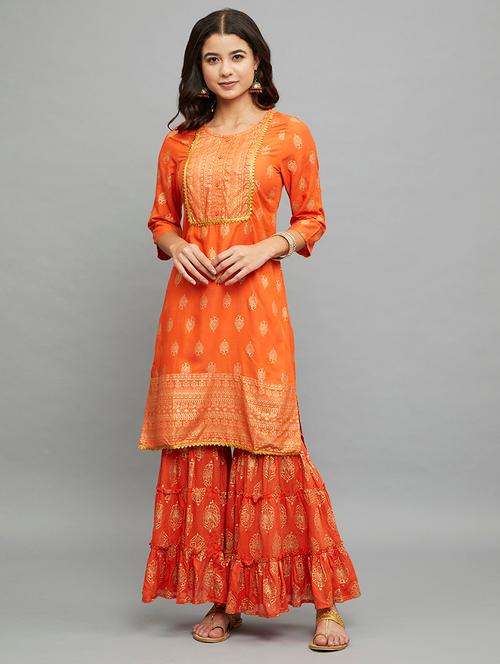 gold print kurta sharara set - 17998490 - Very Small Image - 1