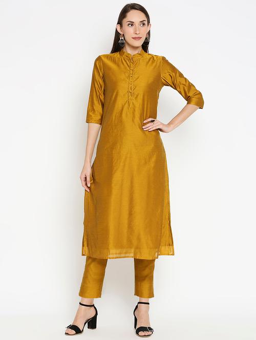 mustard solid kurta pant set - 17998652 - Very Small Image - 1