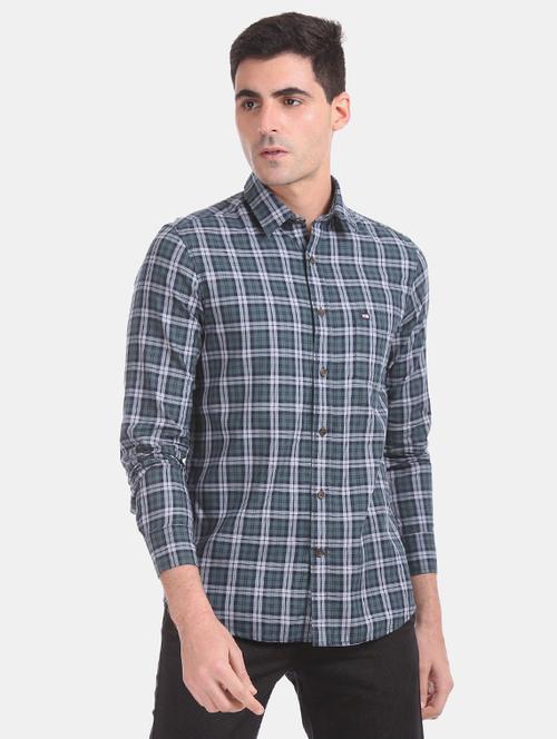 olive green checkered casual shirt - 17999163 - Very Small Image - 1