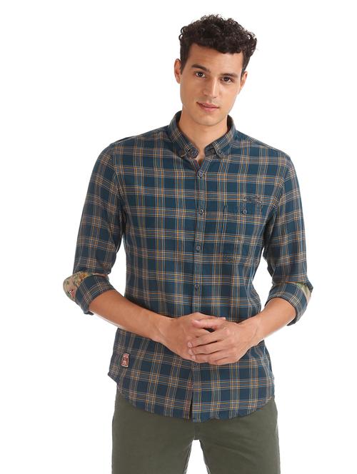 teal checkered casual shirt - 17999229 - Very Small Image - 1
