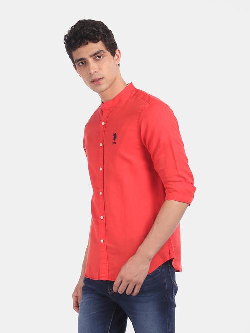 red solid linen casual shirt - 17999389 - Very Small Image - 1
