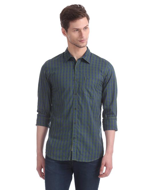 olive green checkered casual shirt - 17999775 - Very Small Image - 1