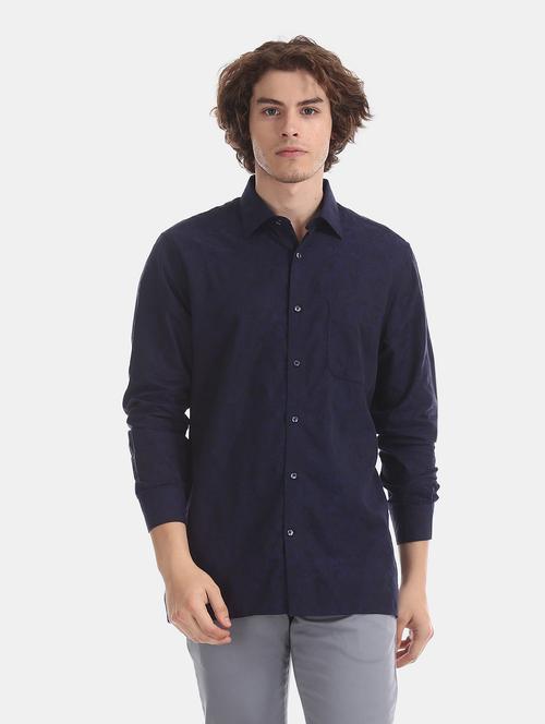 dark blue printed casual shirt - 17999809 - Very Small Image - 1