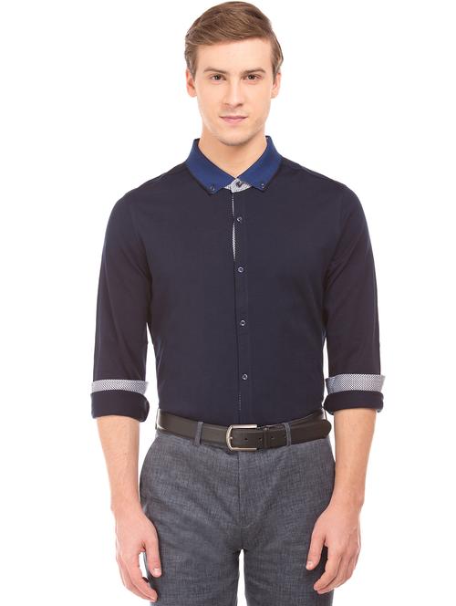 navy blue solid casual shirt - 17999813 - Very Small Image - 1