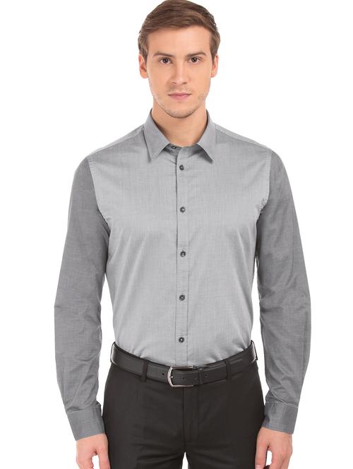 grey solid casual shirt - 17999815 - Very Small Image - 1