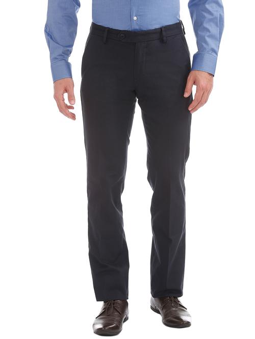 navy blue solid flat front trousers formal trouser - 17999846 - Very Small Image - 1