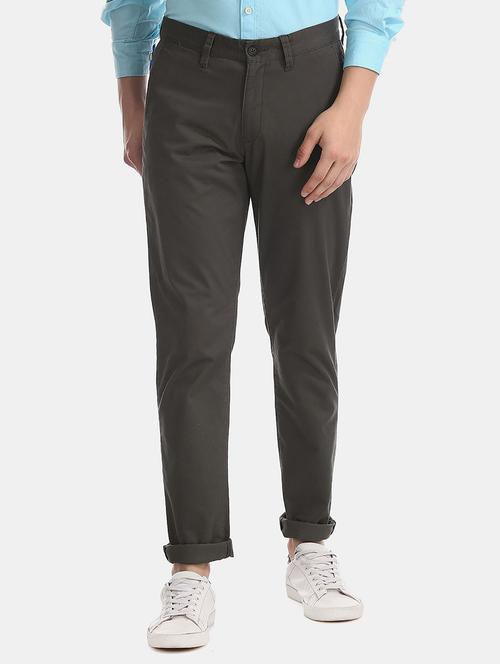 grey solid chinos casual trouser - 17999850 - Very Small Image - 1