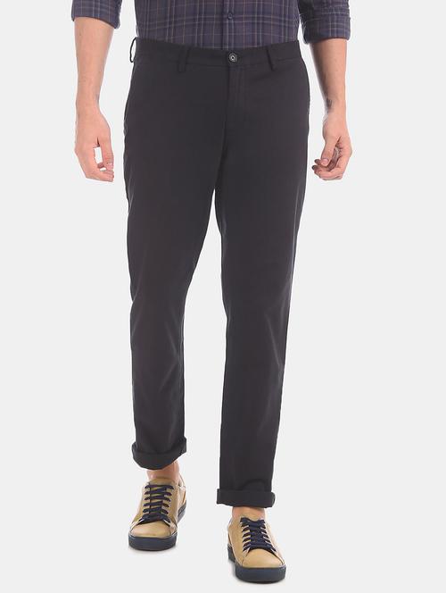 black solid flat front casual trouser - 17999856 - Very Small Image - 1