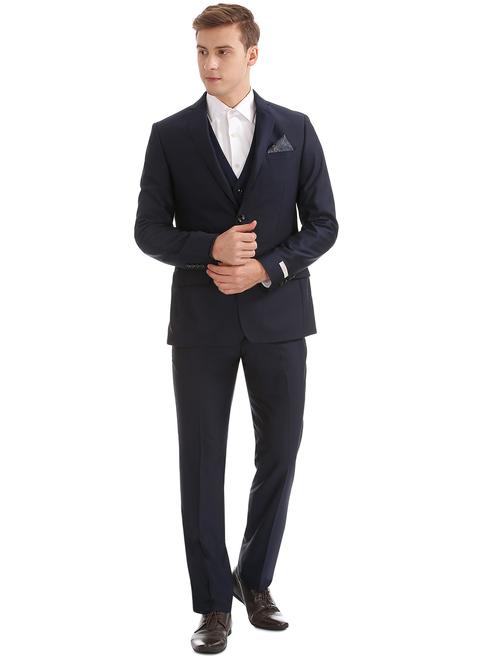 navy blue solid single breasted suit - 17999945 - Very Small Image - 1