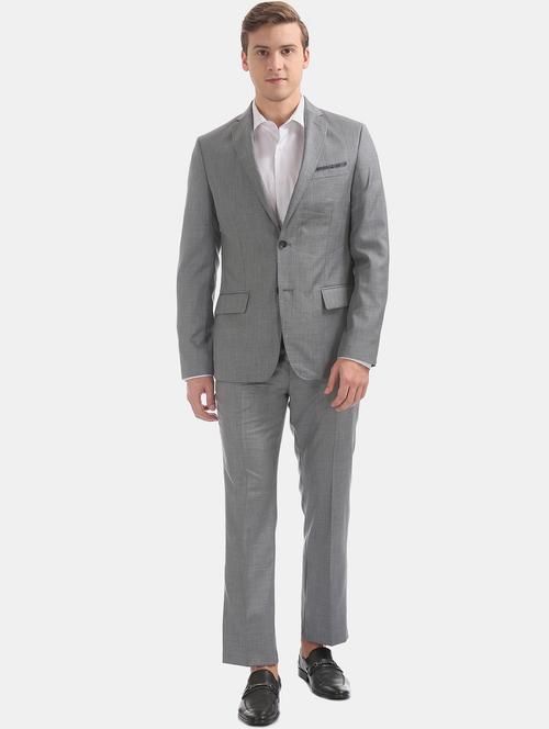 grey solid single breasted suit - 17999951 - Very Small Image - 1