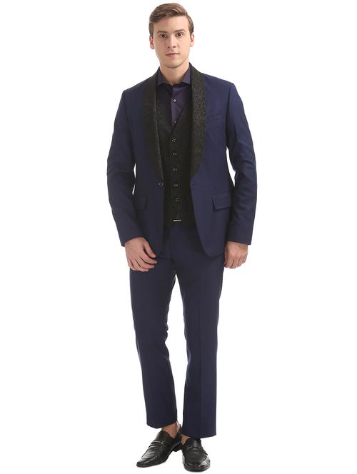 navy blue solid single breasted suit - 17999954 - Very Small Image - 1
