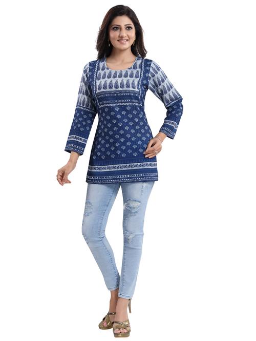 blue crepe aline kurti - 18000021 - Very Small Image - 1