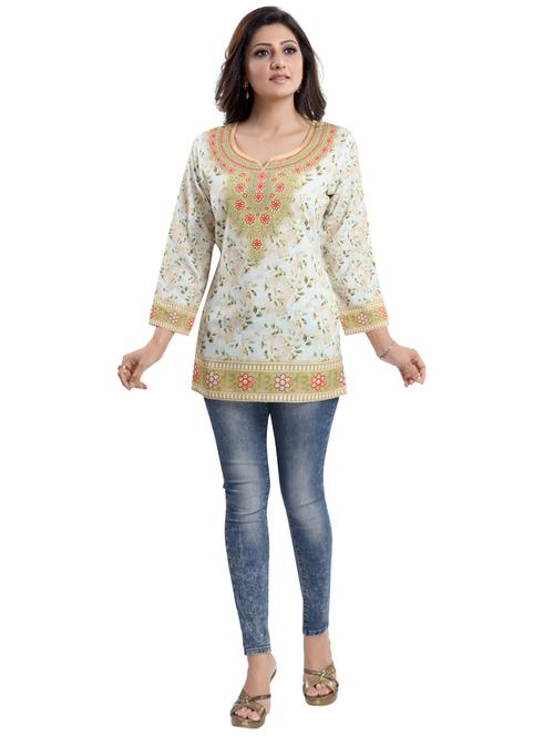 cream crepe aline kurti - 18000023 - Very Small Image - 1