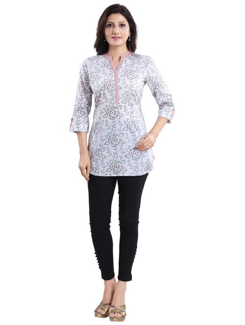 white floral a-line kurti - 18000027 - Very Small Image - 1