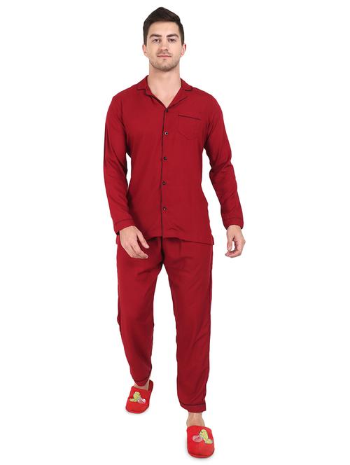 red rayon top bottom set sleepwear - 18000659 - Very Small Image - 1