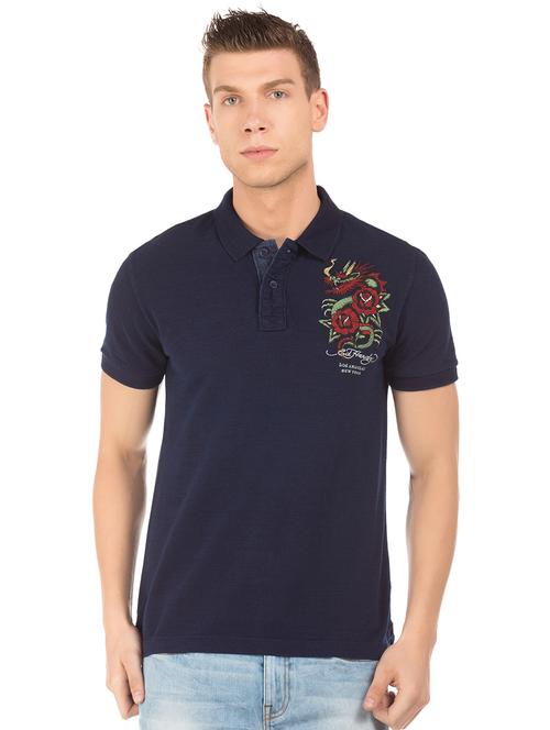 navy blue printed polo t-shirt - 18001064 - Very Small Image - 1