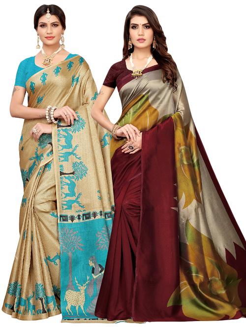 set of 2pcs combos saree with blouse - 18002319 - Very Small Image - 1