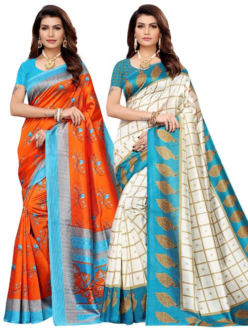 set of 2pcs combos saree with blouse - 18002323 - Very Small Image - 1