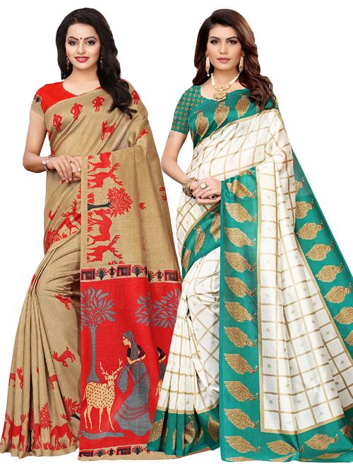 set of 2pcs combos saree with blouse - 18002328 - Very Small Image - 1