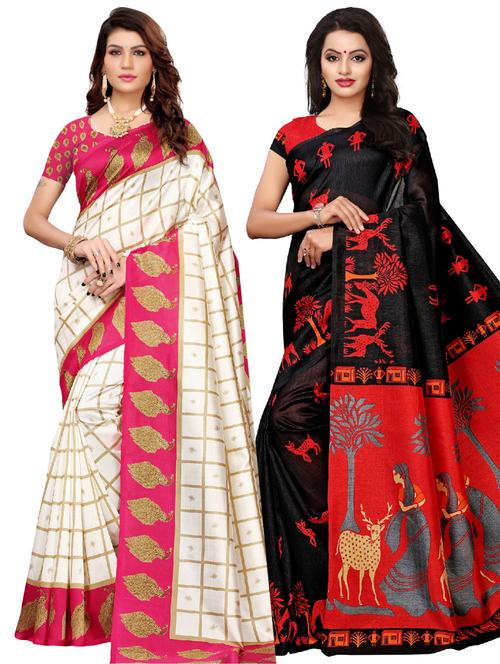 set of 2pcs combos saree with blouse - 18002365 - Very Small Image - 1
