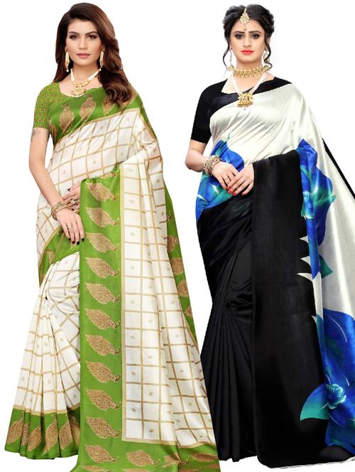 set of 2pcs combos saree with blouse - 18002373 - Very Small Image - 1