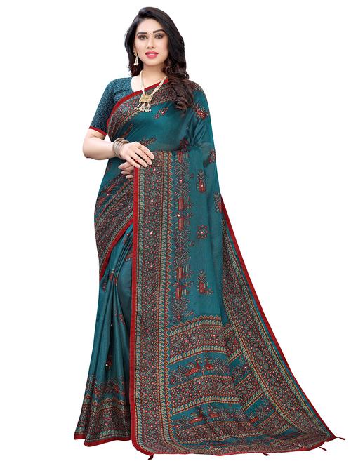 teal mysore silk saree with blouse - 18002380 - Very Small Image - 1