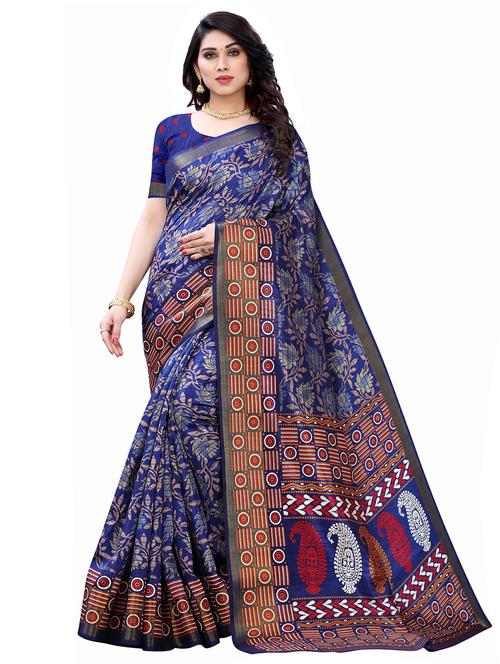 floral printed saree with blouse - 18002385 - Very Small Image - 1
