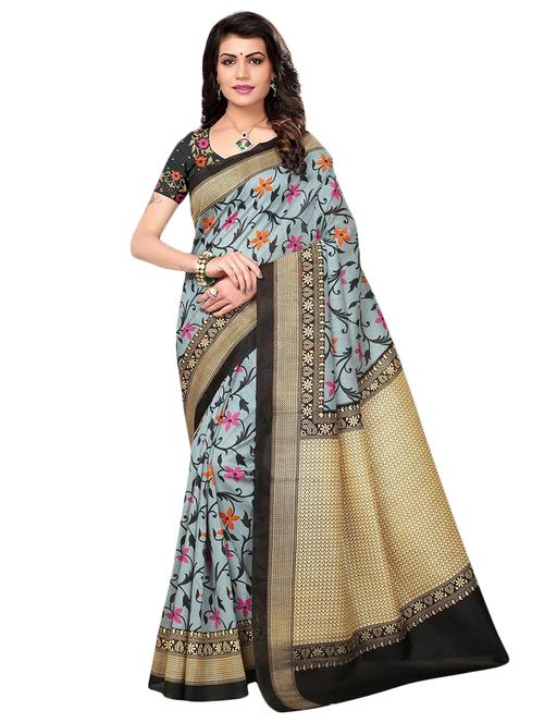 floral printed saree with blouse - 18002451 - Very Small Image - 1