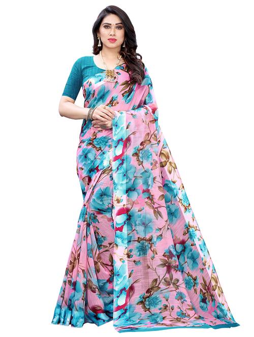 floral printed saree with blouse - 18002499 - Very Small Image - 1