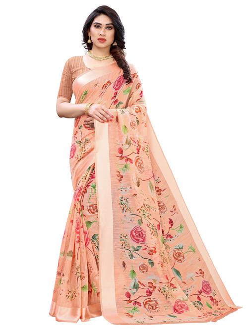 floral printed saree with blouse - 18002512 - Very Small Image - 1