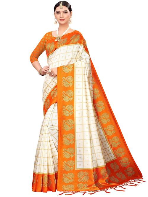 check printed saree with blouse - 18002513 - Very Small Image - 1
