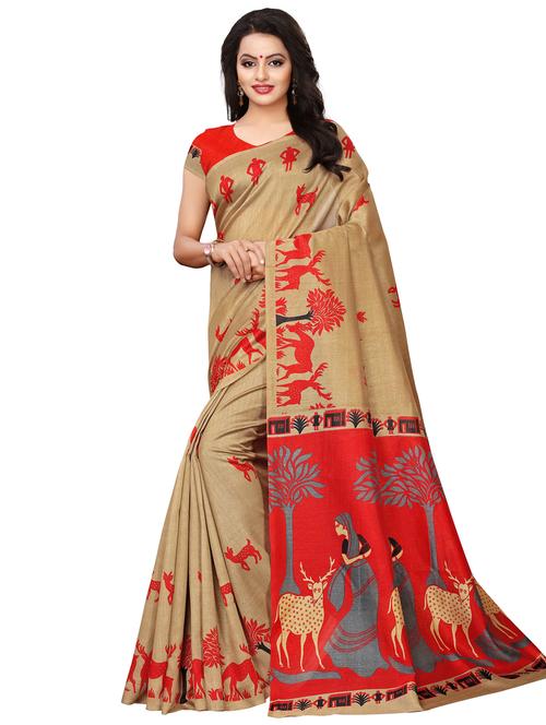 printed mysore silk saree with blouse - 18002558 - Very Small Image - 1