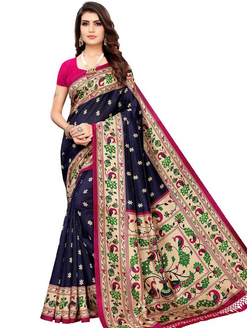 floral mysore silk saree with blouse - 18002562 - Very Small Image - 1