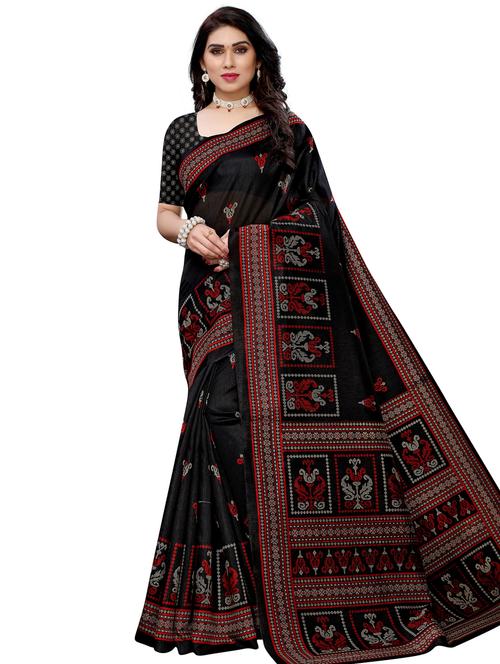 ethnic motifs printed saree with blouse - 18002576 - Very Small Image - 1
