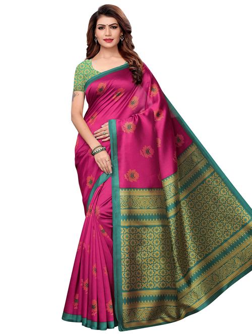floral mysore silk saree with blouse - 18002579 - Very Small Image - 1