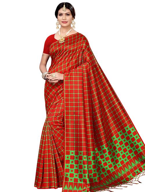 checkered mysore silk saree with blouse - 18002583 - Very Small Image - 1