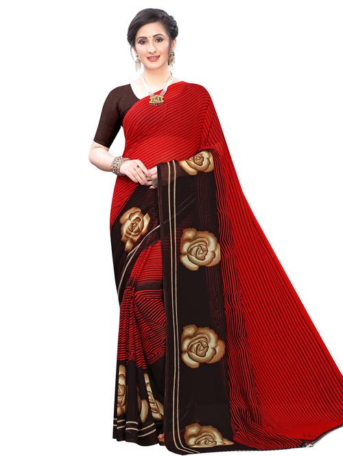 floral printed saree with blouse - 18002586 - Very Small Image - 1