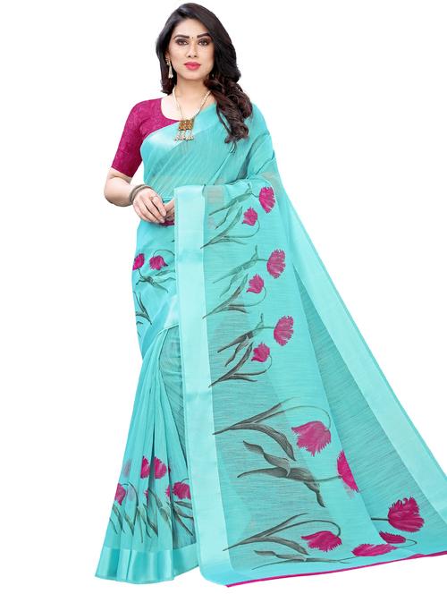floral printed saree with blouse - 18002608 - Very Small Image - 1