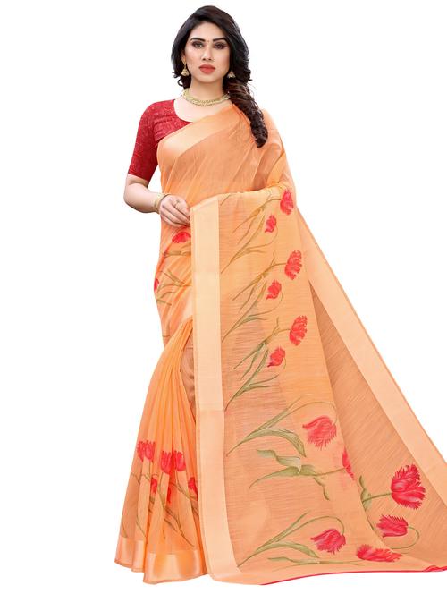 floral printed saree with blouse - 18002611 - Very Small Image - 1