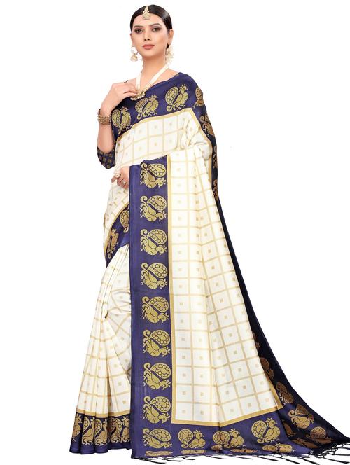 check printed saree with blouse - 18002621 - Very Small Image - 1