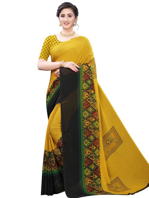 floral printed saree with blouse - 18002631 - Very Small Image - 1