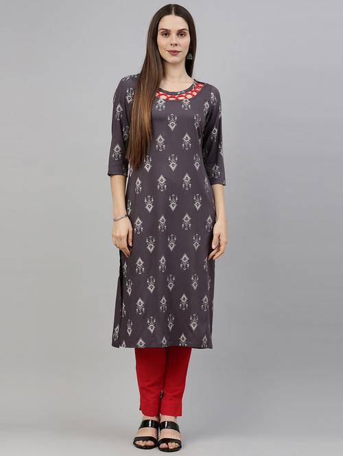 printed straight kurta - 18002851 - Very Small Image - 1