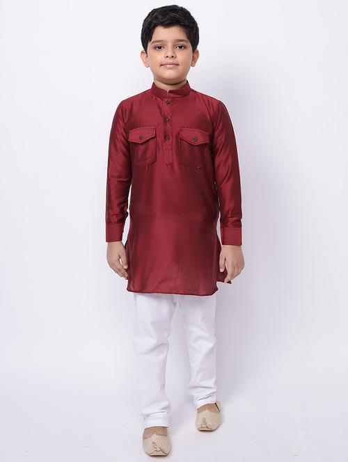 maroon solid kurta - 18002891 - Very Small Image - 1