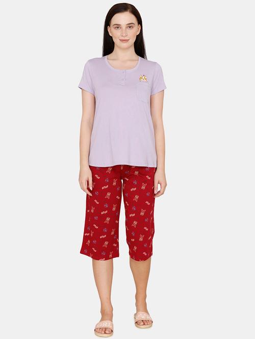 round neck printed nightwear capri set - 18003080 - Very Small Image - 1