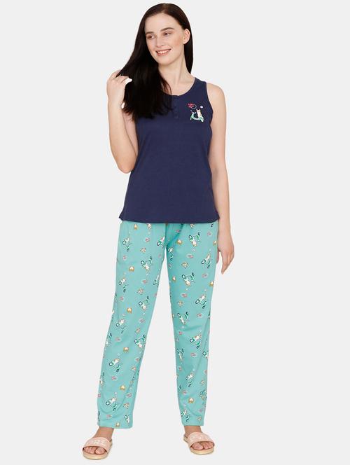round neck printed nightwear pajama set - 18003081 - Very Small Image - 1