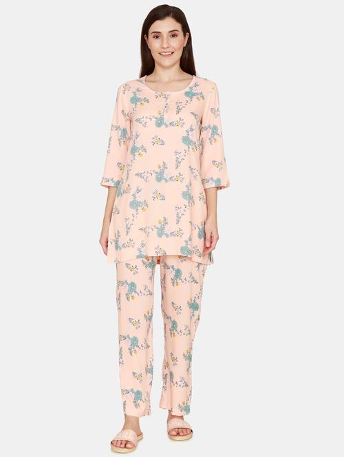 round neck printed nightwear pajama set - 18003099 - Very Small Image - 1