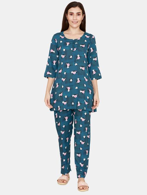 round neck printed nightwear pajama set - 18003100 - Very Small Image - 1