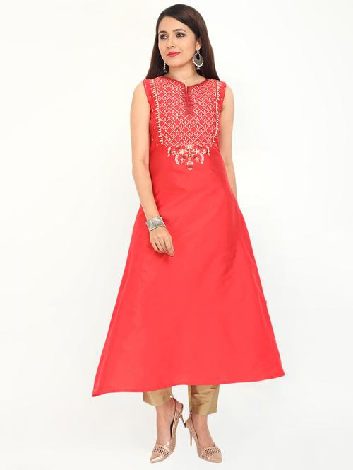embroidered a-line kurta - 18003400 - Very Small Image - 1